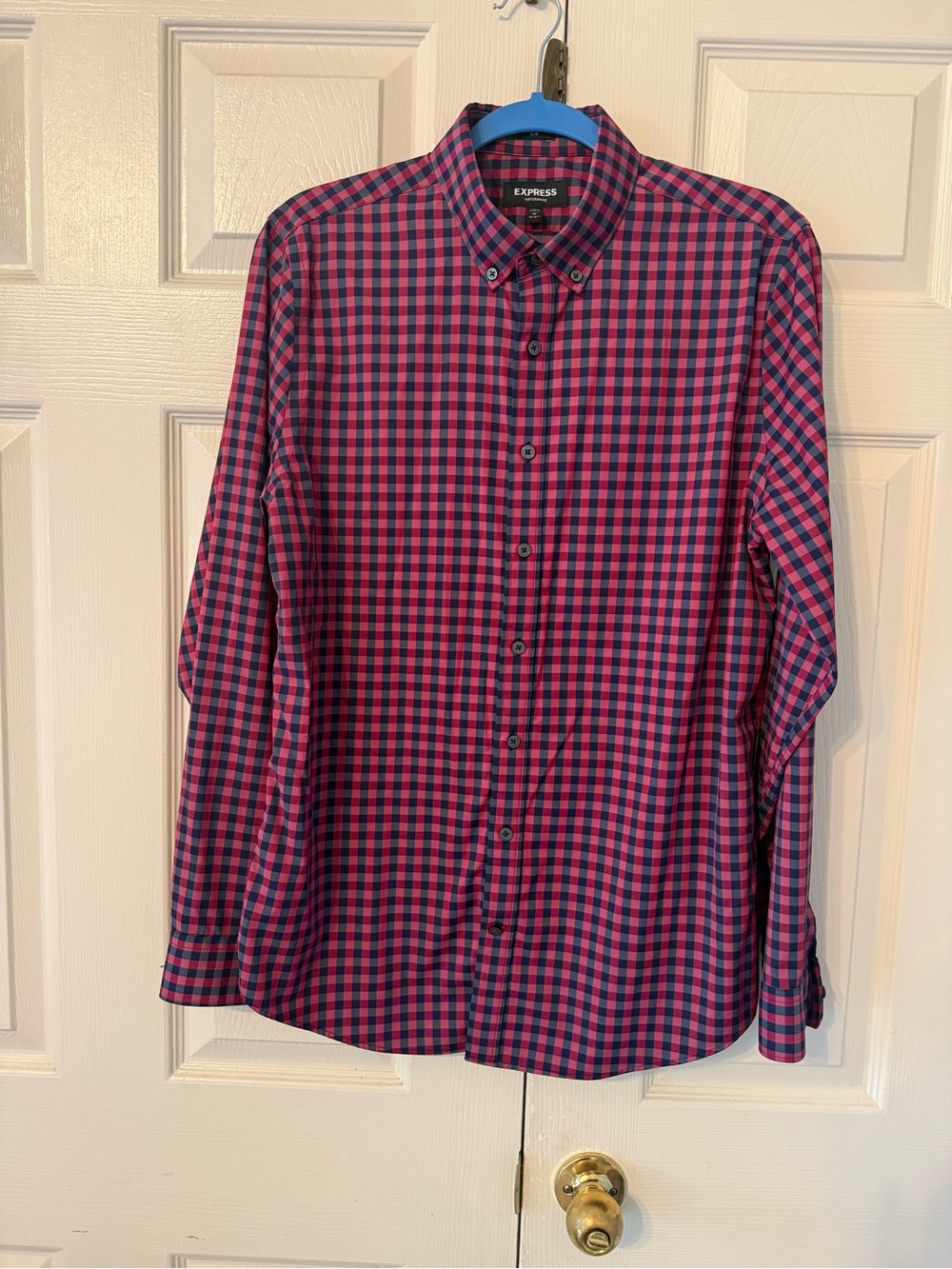 Express Men's red & Navy Check Button-Down Shirt